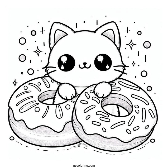 Cute Cat Donut Coloring Page For Preschoolers