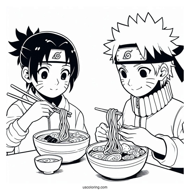 Easy Iruka And Naruto Coloring Page Eating Ramen For Kids