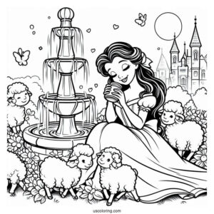 Belle Singing To Sheep At The Water Fountain