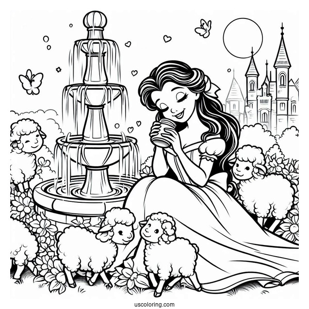 Belle Singing To Sheep At The Water Fountain