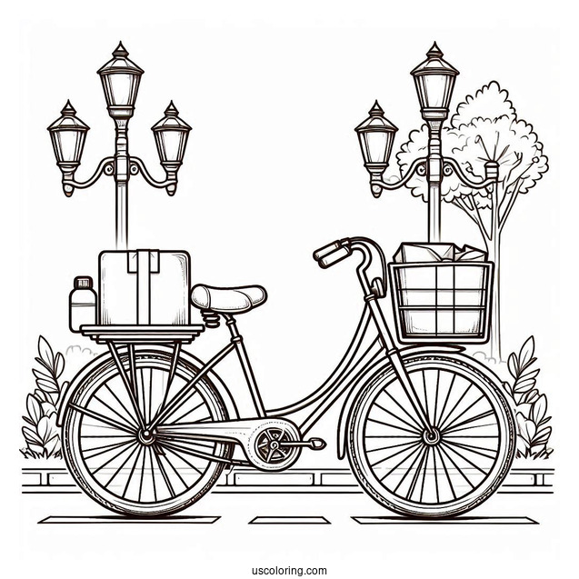 Delivery Bicycle Coloring Page Parked On The Road