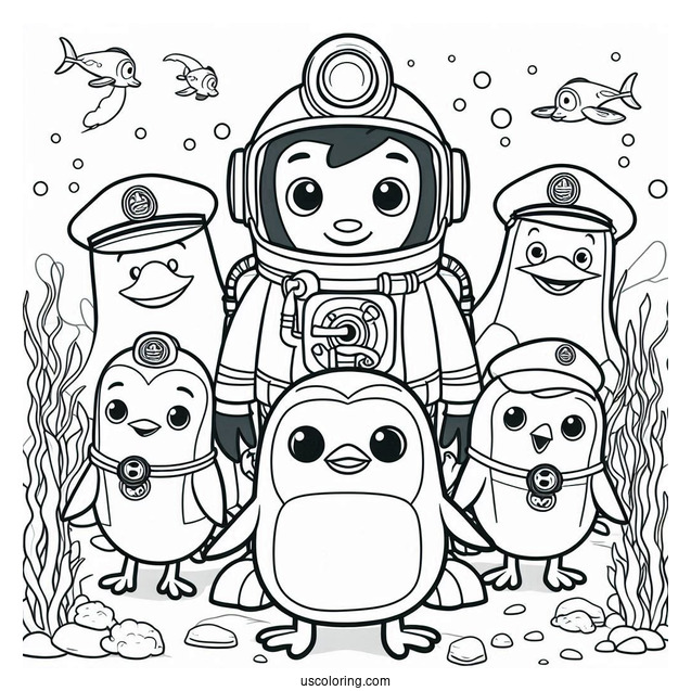 Octonauts Coloring Page Of Captain Barnacles, Min, Peso Penguin, and Kwazii Underwater