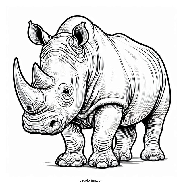 Coloring Page Of a Realistic Looking Rhino