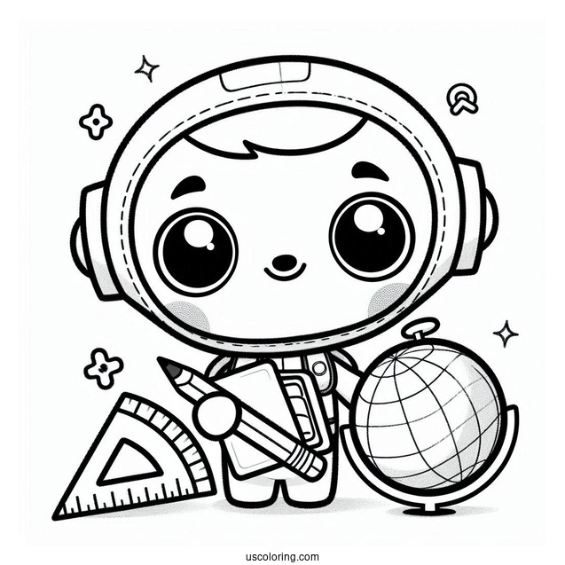 Octonauts Coloring Page Of Inkling Holding Book, Pencil, Protractor And Globe