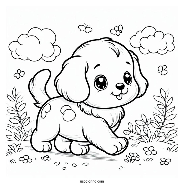 Simple Coloring Page Of Puppy Walking