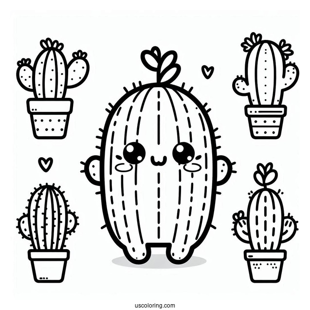 Easy Kawaii Cactus Coloring Page