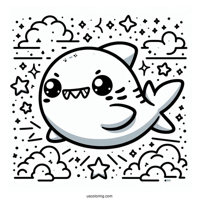 Chibi Shark Coloring Page With Stars