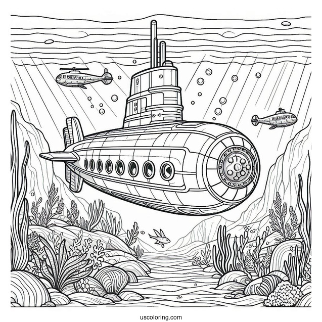 Atlantis Submarine Coloring Page Above The Sea Floor