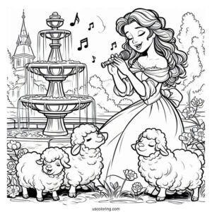 Belle Singing To Sheep At The Water Fountain
