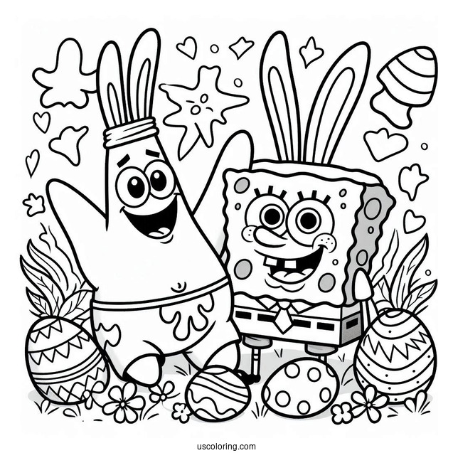 Easter SpongeBob Coloring Page And Patrick Star With Bunny Ears