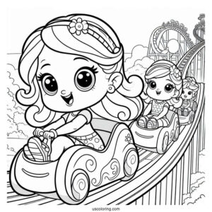 Polly Pocket Coloring Page Riding Rollercoaster With Lila And Shani