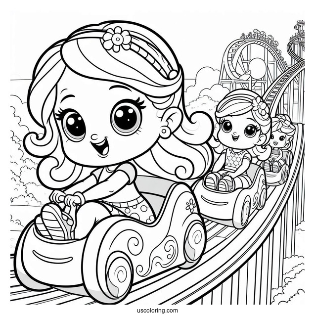 Polly Pocket Coloring Page Riding Rollercoaster With Lila And Shani