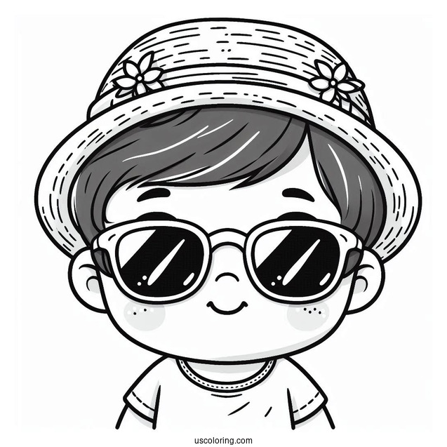 Easy Baby Coloring Page Wearing Sunglasses For Kids