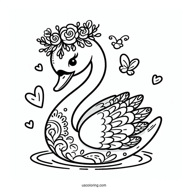 Happy Cartoon Swan Coloring Page For Kids