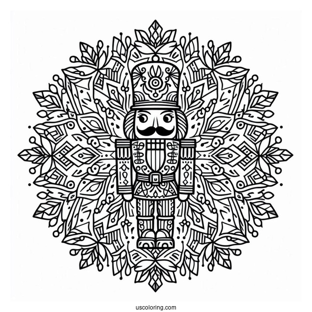 Nutcracker Coloring Page Inside A Snowflake Mandala