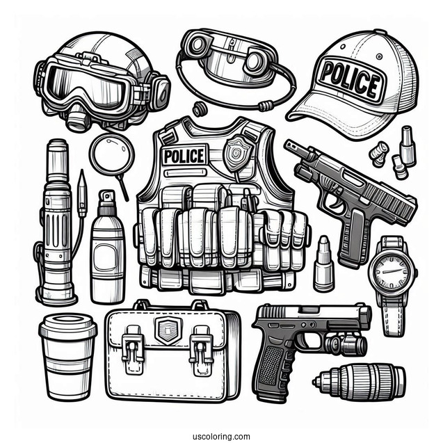 Police Officers Equipment To Color
