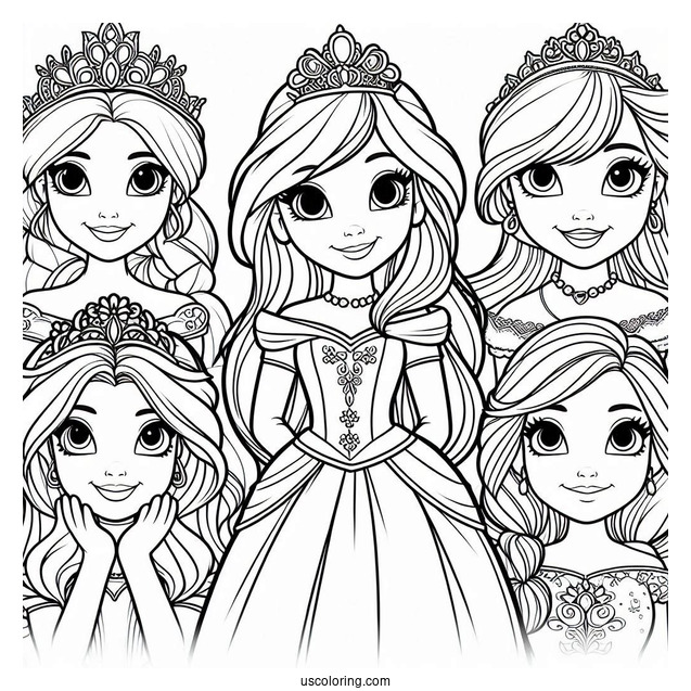 Cartoon Disney Princesses Coloring Page For Kids