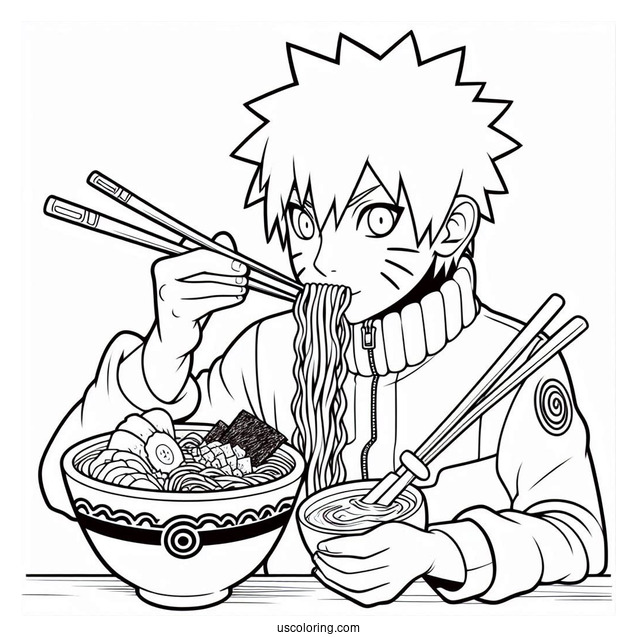 Easy Iruka And Naruto Coloring Page Eating Ramen For Kids
