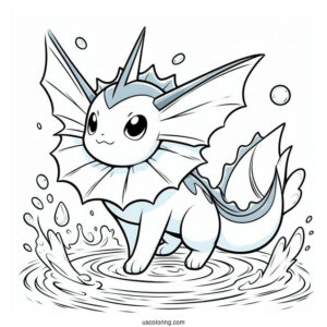 Coloring Sheet Of Vaporeon On Water