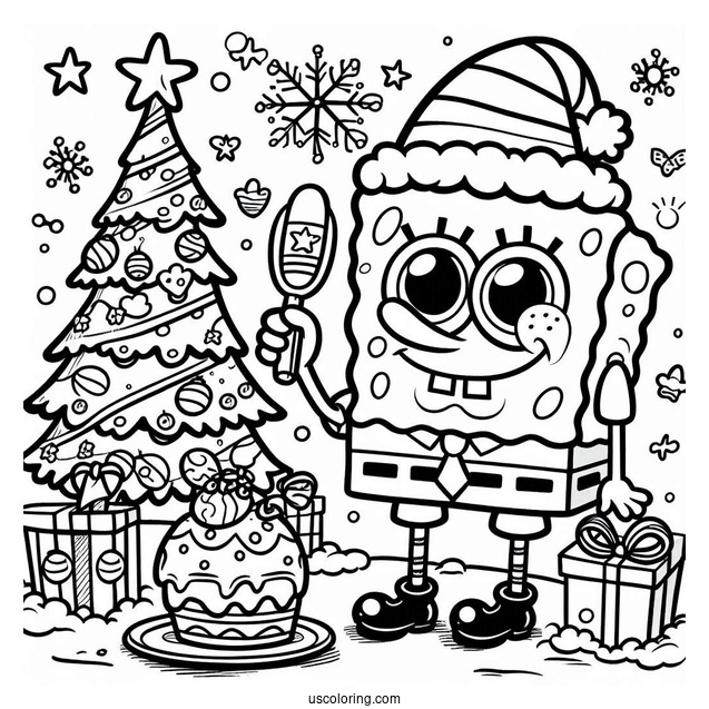 Christmas Themed SpongeBob Coloring Page