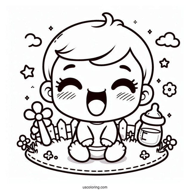 Kawaii Baby Coloring Page Laughing