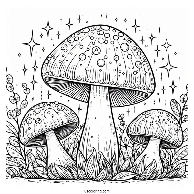 Fantasy Mushroom Coloring Page With Sparkles