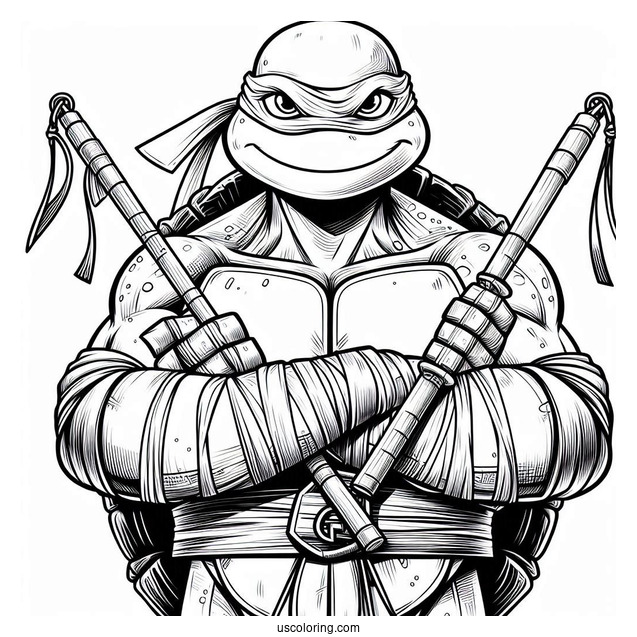 Ninja Turtles Coloring Page Of Michelangelo Holding Nunchucks