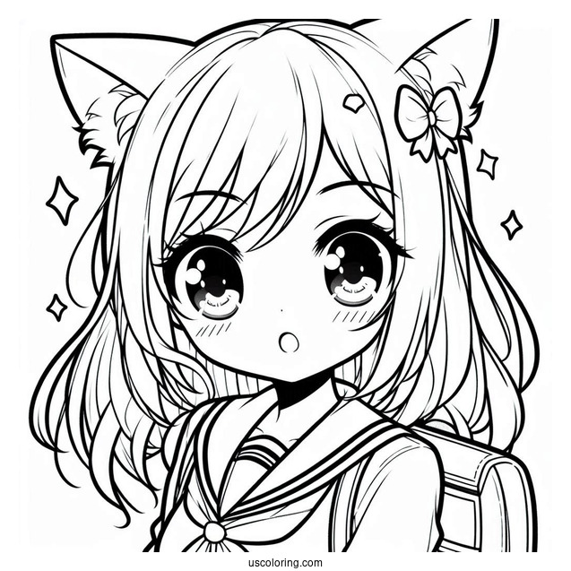 Chibi School Girl With Cat Ears