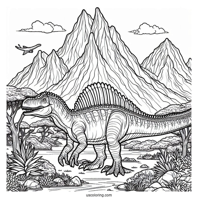 Spinosaurus Coloring Page In The Mountains