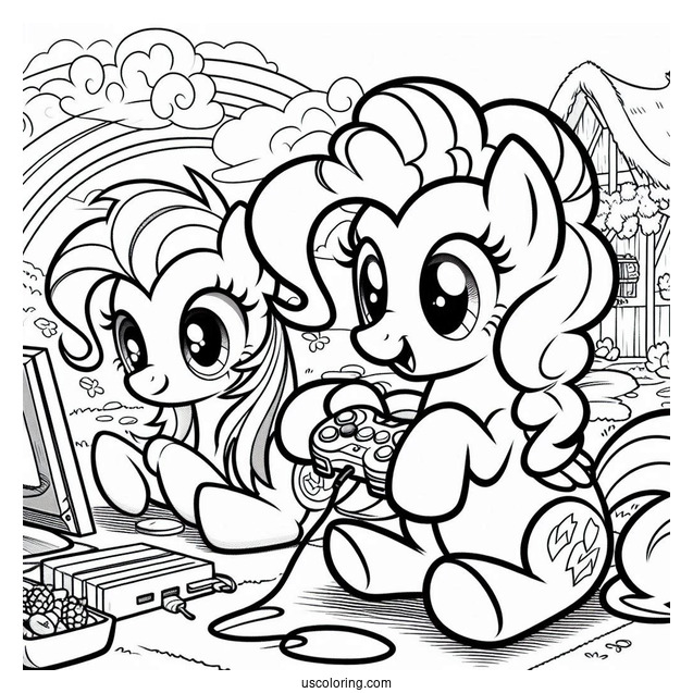 Pinkie Pie Coloring Page And Rainbow Dash Playing Video Games