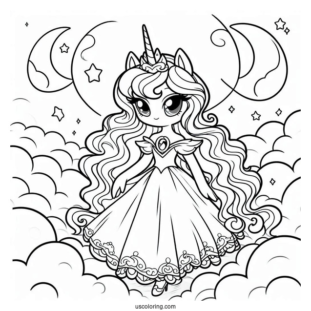 Princess Luna Coloring Page Walking In The Clouds