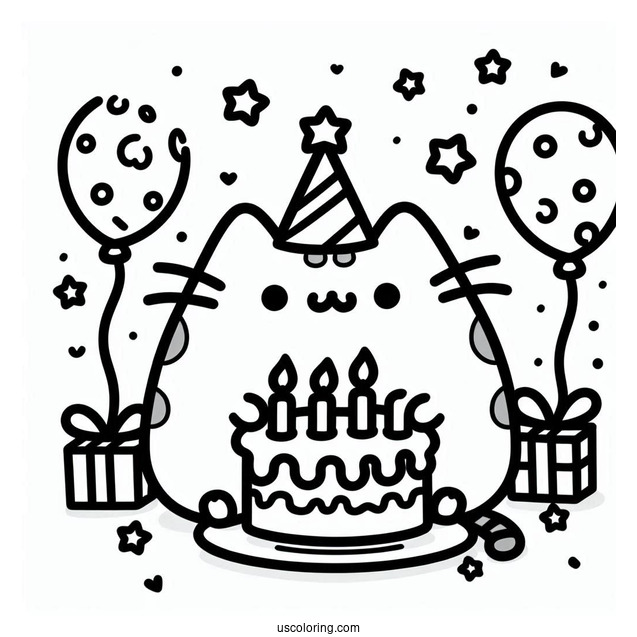 Pusheen Happy Birthday Coloring Page