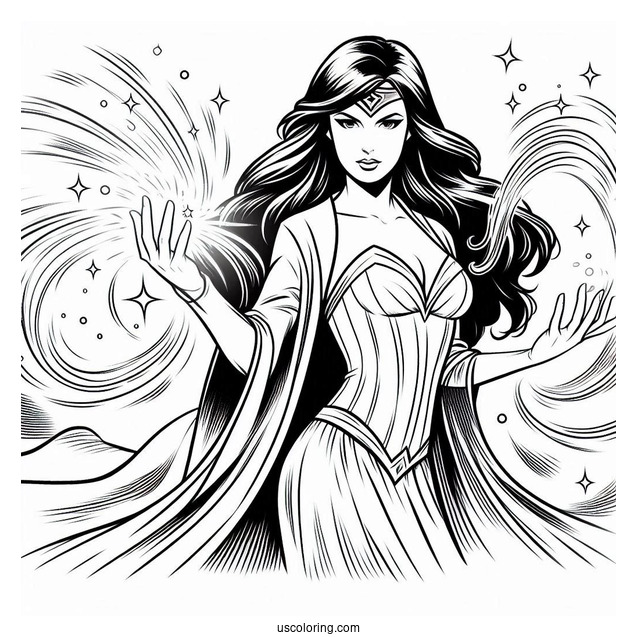 Justice League Coloring Page Of Zatanna Performing Magic