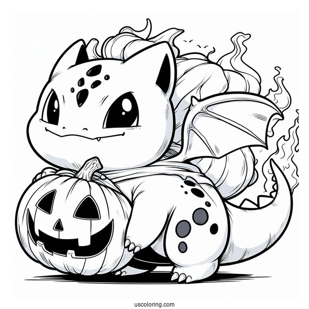 Bulbasaur Coloring Page Carrying Jack O Lantern On Halloween