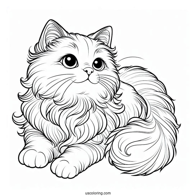 Simple Outline Of Realistic Cat Coloring Page