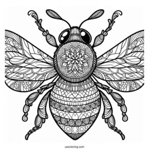 Complex Bumblebee In Nature Pattern Coloring Page