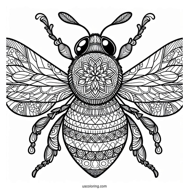 Complex Bumblebee In Nature Pattern Coloring Page