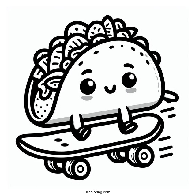 Kid Taco Skateboarding Coloring Sheet For Preschoolers