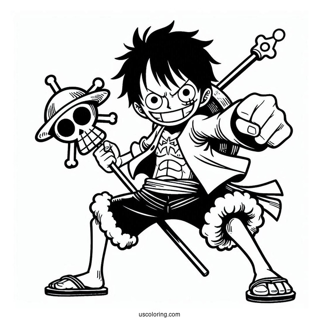 One Piece Coloring Page Of Monkey D Luffy In Iconic Pose