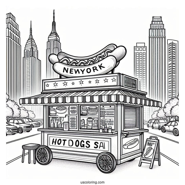 New York Coloring Page Of Hot Dog Stand Outline
