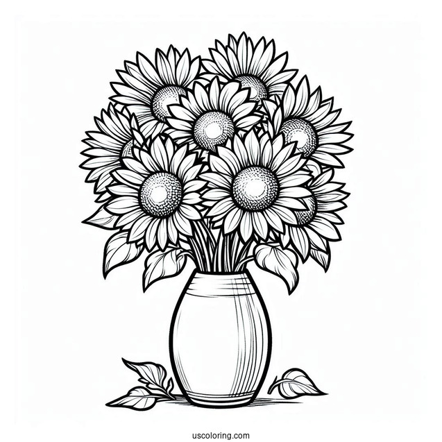 Vase Of Sunflowers For Coloring In
