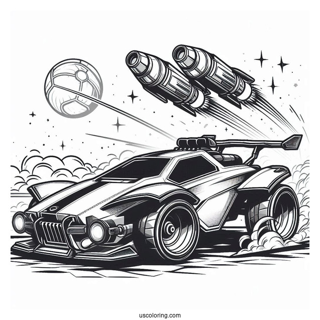 Rocket League Coloring Page Of Octane Battle Car With Rear Thrusters Blasting