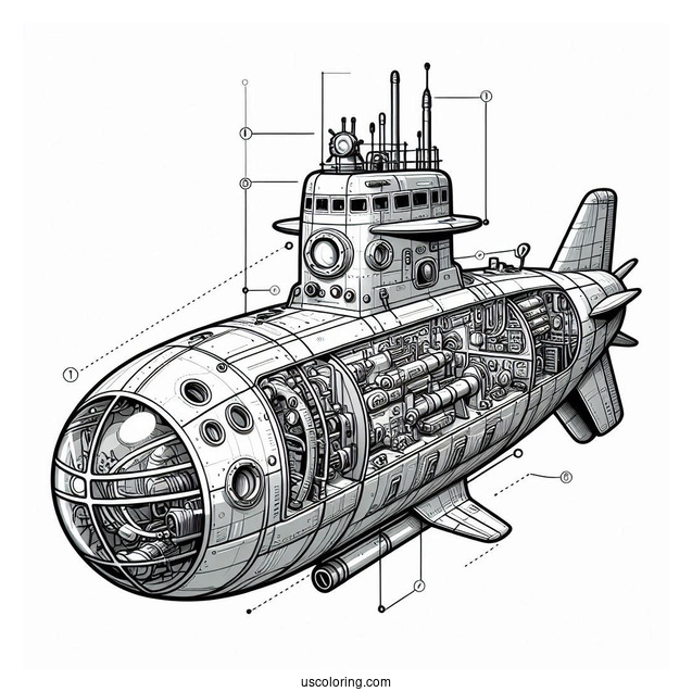 Submarine Coloring Page Internal Parts