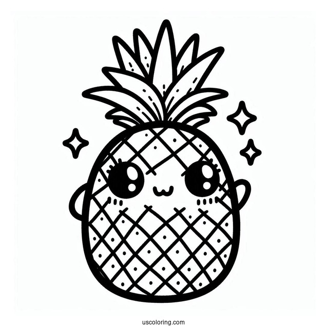Kawaii Pineapple Coloring Page