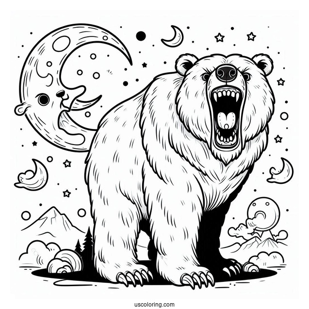 Scary Bear Coloring Page Roaring While Standing