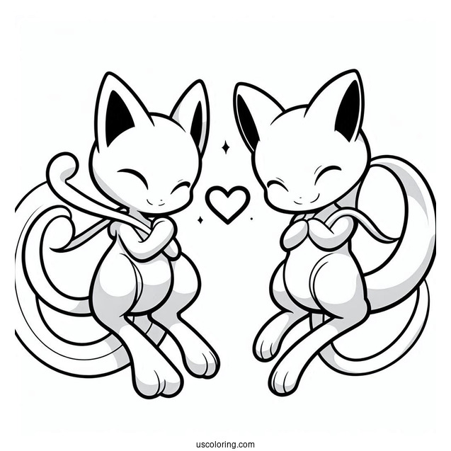 Mewtwo and Mew Miraculous Duo Coloring Page