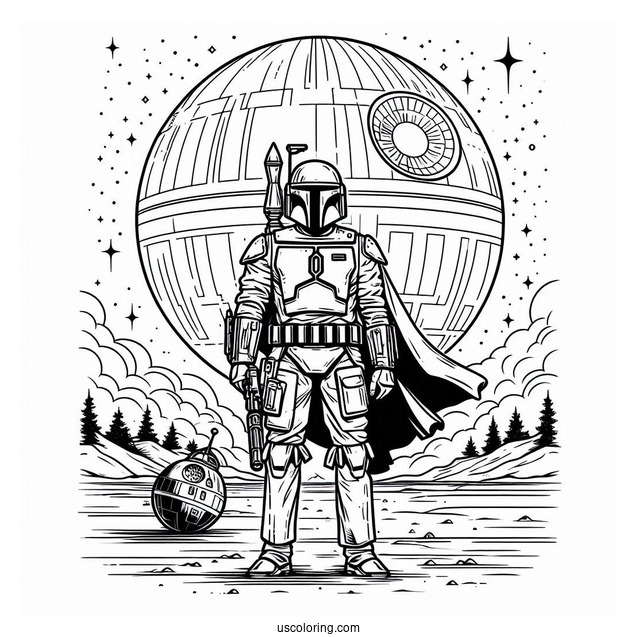 Boba Fett Standing In Front Of Death Star