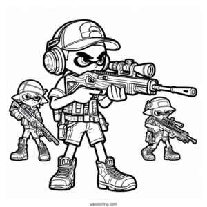 Splatoon Coloring Page Of Agent 3 With Crossbow And Squad