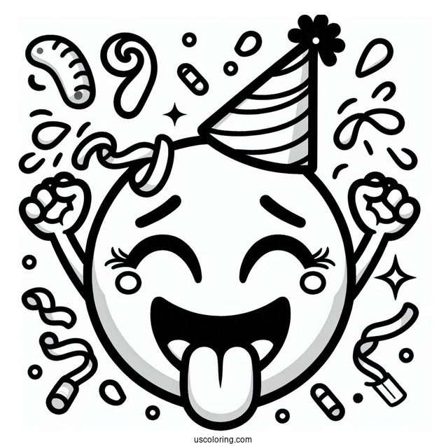 Partying Face Emoji Coloring Page