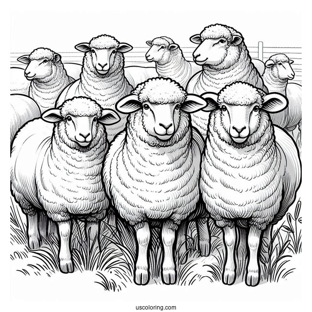 Flock Of Sheep Standing In Paddock Coloring